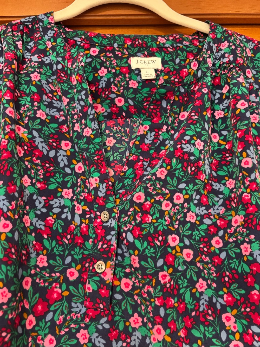 J. Crew Floral V-Neck Long-Sleeve Blouse - Picture 2 of 5